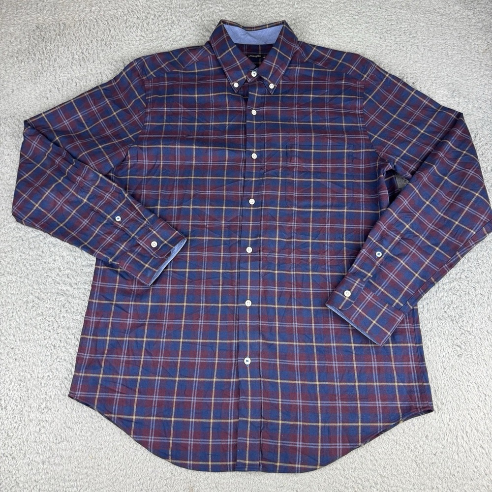 J Mclaughlin Plaid Flannel Shirt Mens Medium Long Sleeve Button Red Blue